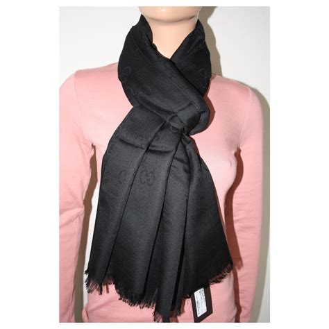 gucci metallic gg wool scarf black|silk Gucci scarf women.